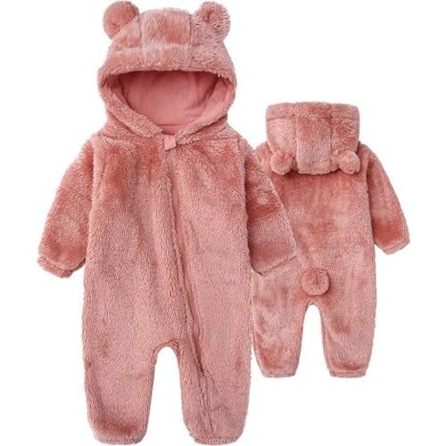 Newborn Baby Romper Fleece Onesie Jumpsuit Toddler Warm Hooded Outwear Outfits for Infant