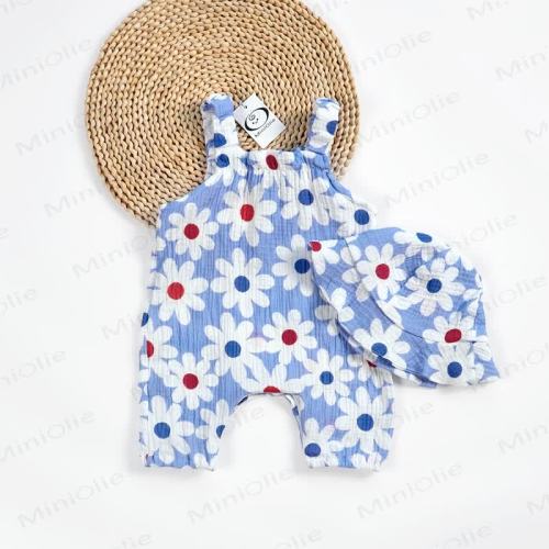 Baby Girl Flower Blue Romper with Hat
