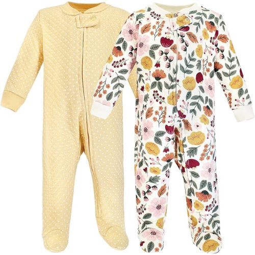 Hudson Baby Baby Girls' Premium Quilted Zipper Sleep and Play - 0-3 Months - Fall Botanical