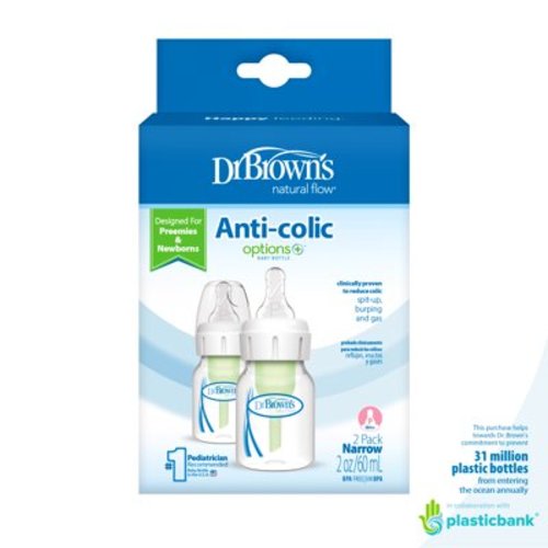 Dr. Brown's Anti-Colic Preemie Flow Baby Bottle for Newborn, Plastic, 2oz, 2 Pack