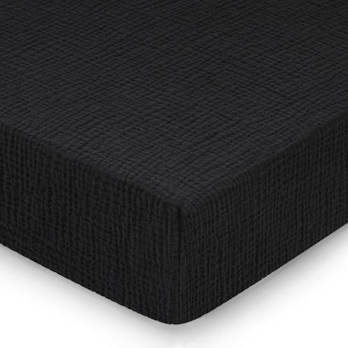 Pro Goleem Muslin Crib Sheets for Boys and Girls, Soft Breathable Neutral Fitted Cotton Baby Bed Sheets for Standard Crib Mattress & Toddler Mattress (52"x28"), 1 Pack (Black)
