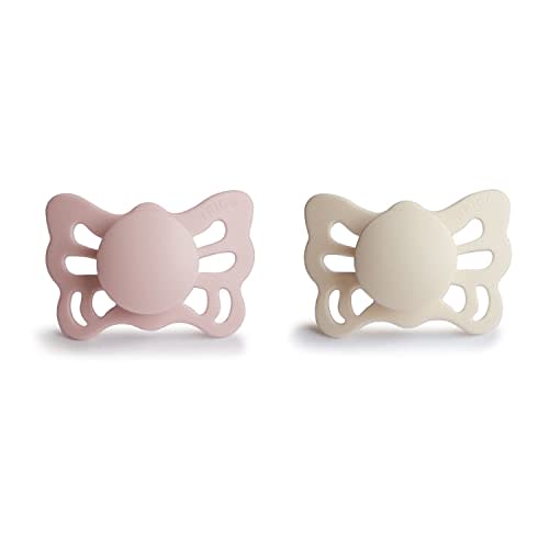 FRIGG Butterfly Anatomical SilkySoft Silicone Baby Pacifier | Made in Denmark | BPA-Free (Cream/Blush, 0-6 Months)