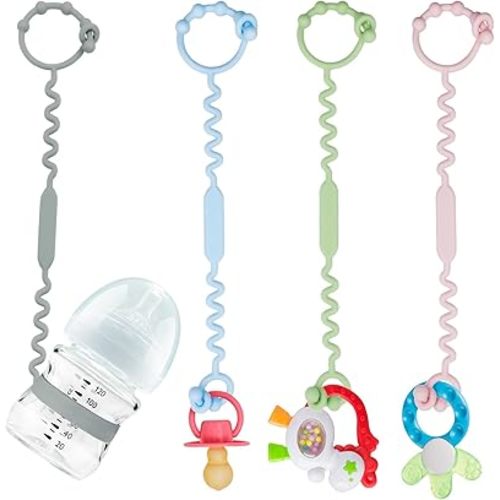 Toy Straps for Baby, Silicone Toy Straps for Stroller, Toy Safety Straps for Teether Toy, Pacifier, Sippy Cup Straps, Adjustable Toy Holder for Stroller, High Chair - BPA Free (B-4 Pack-Multi)