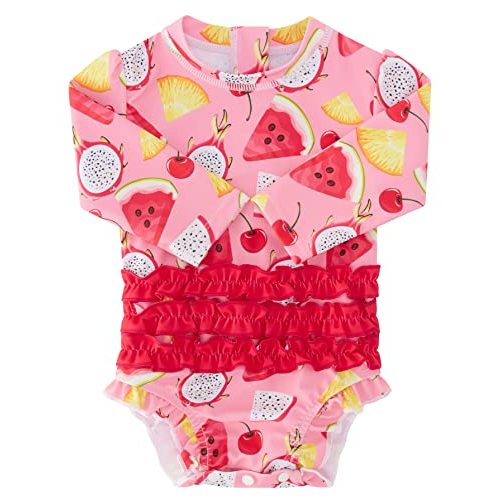 uideazone Baby/Toddler Girls Rash Guard Swimsuit Long Sleeve One Piece Swimwear UPF 50+ Sun Protection 0-24 Months