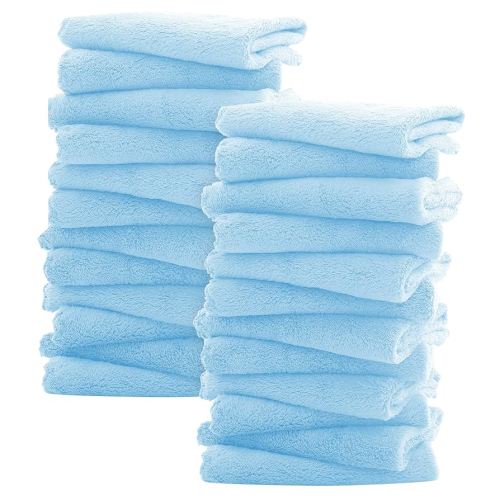 Sunny zzzZZ Ultra Soft 24 Pack Baby Washcloths - 10x10 Inches - Coral Fleece Extra Absorbent Wash Clothes for Babies, Infants and Toddlers - Sensitive Skin and Newborn - Ideal Baby - Aquamarine