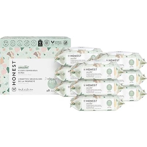 The Honest Company Clean Conscious Unscented Wipes | Over 99% Water, Compostable, Plant-Based, Baby Wipes | Hypoallergenic for Sensitive Skin, EWG Verified | Geo Mood, 648 Count