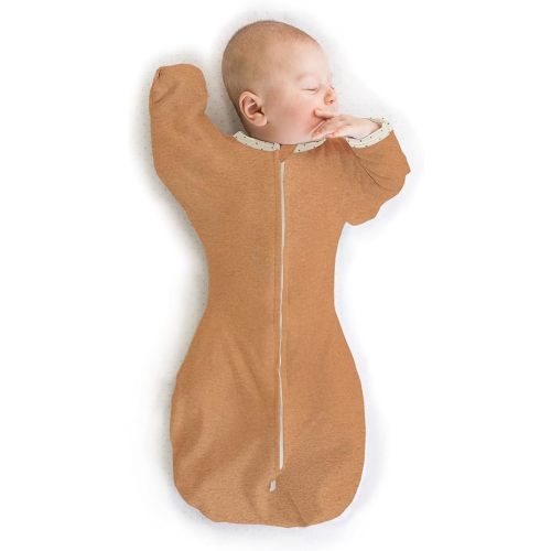 SwaddleDesigns Transitional Swaddle Sack with Arms Up Half-Length Sleeves and Mitten Cuffs, Small, 0-3 Months, 6-14 lbs, Heathered Butterum (Arms Up Swaddle, Transition Swaddle Sleep Sack)