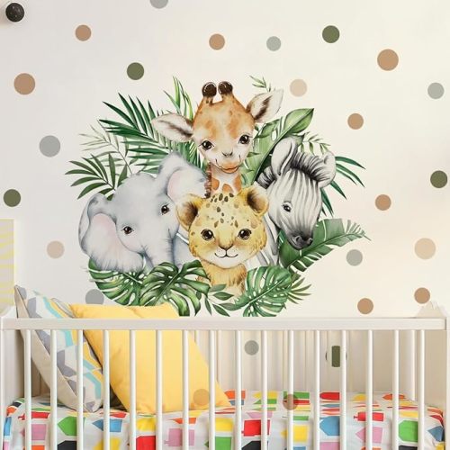 37.95x33.13 Inch Watercolor Jungle Animal Wall Decal Forest Animal Tiger Elephant Giraffe Zebra Wall Sticker Removable Safari Animal Wall Decal for Baby Nursery Playroom Bedroom Classroom Wall Decor - Style 28
