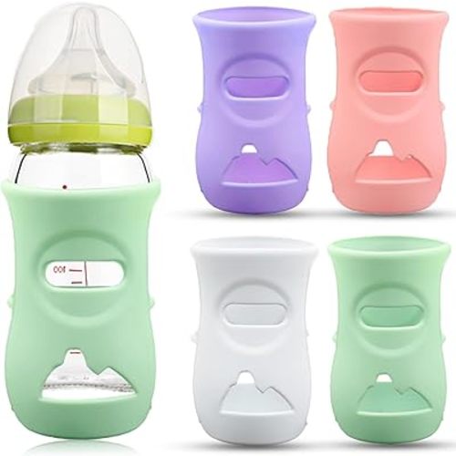 3/4 Pack Silicone Sleeve for Philips Avent Glass Bottle,Anti Breakage Baby Bottle Holder for Avent Natural Glass Baby Bottles 8 oz & 4 oz(Mix-4pcs/8 Ounce)