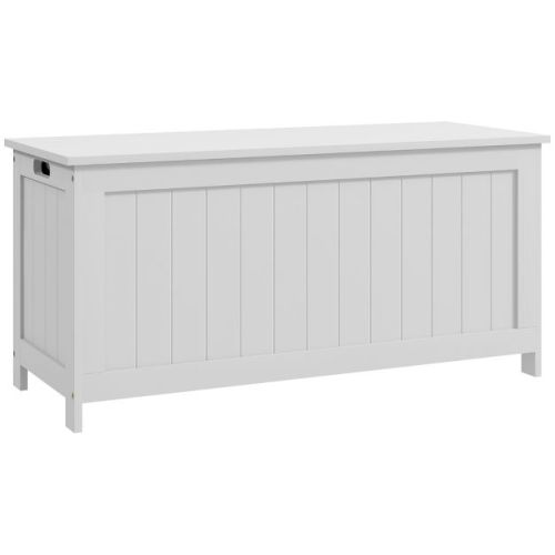HOMCOM Storage Chest, Modern Storage Trunk with 2 Safety Hinges and Handles, Wooden Box for Living Room, Entryway, 39.4" x 15.7" x 18.9", White