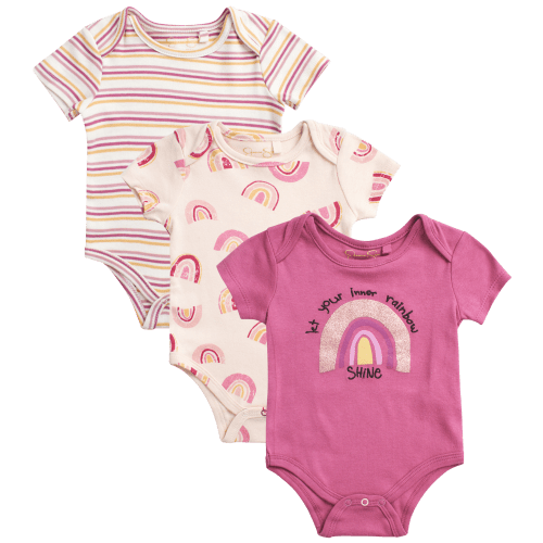 Jessica Simpson Baby Girls' Bodysuit - 3 Pack Short Sleeve Onesie Romper - Newborn (0-9M)