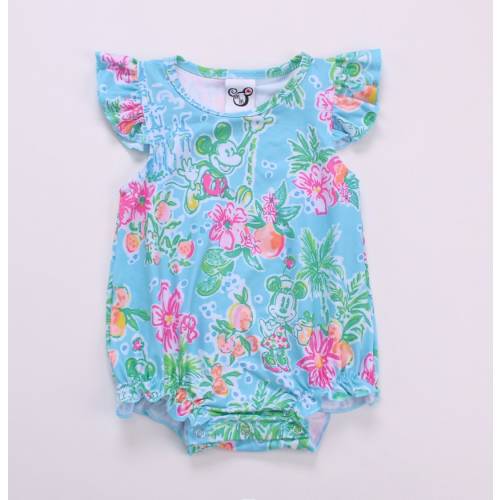 Disney girl bubble suit tropical pink and aqua floral Disney outfit infant and toddler