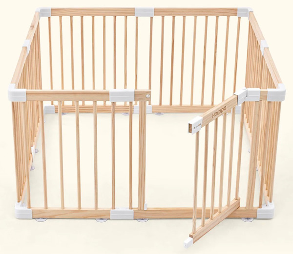 Harppa Grovi Wooden Baby Gate Playpen | Non-Toxic Foldable DIY Adjustable Play Yard for Infants & Toddlers – Natural Finish Baby Fence for Small & Large Spaces