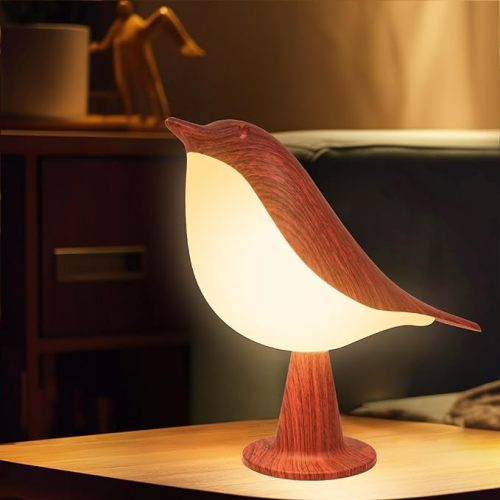 Bird Small Desk Lamp, Dimmer Kids Night Light for Bedroom, Cordless Table Lamp with 3 Color Temperature and Touch Sensor, Rechargeable Bedside lamp, Hummingbird Lamp - Red