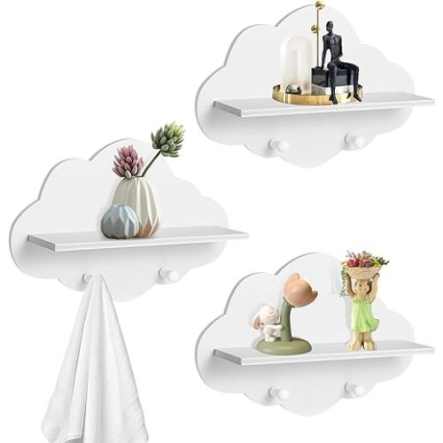 3 PCS Wavy Cloud Wall Shelves, Cute Cloud Shelves Stands, Cute Simple Style Wall Shelf, Kawaii Room Wall Decor Wall Shelf Book Shelves for Wall Embellishment