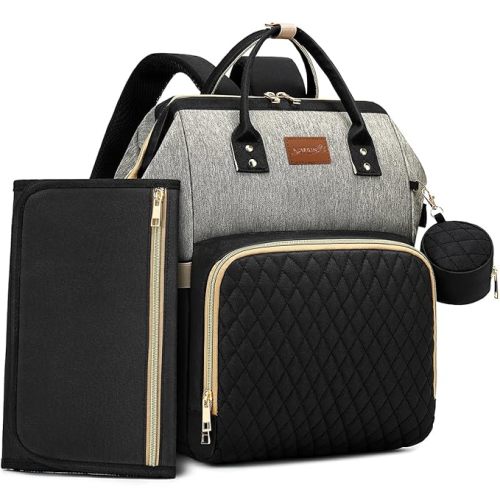 Diaper Bag Backpack with Changing Pad, Pacifier Case, Baby Bag for Boy Girl Toddler - Large, Stylish, Waterproof Travel Diaper Bag for Mom - Baby Shower - Black Grey - Black/Gray