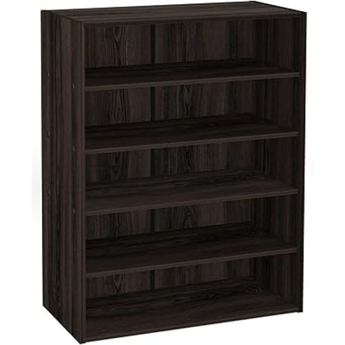 HAIOOU Shoe Rack, 6-Tier Stackable Wood Shoes Organizer Free Standing Shoe Storage Stand with One Movable Storage Shelf for 10-15 Pairs, Perfect for Entryway, Hallway, Closet - Dark Brown Wood Grain