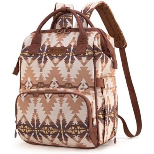 Montana West x Wrangler Diaper Bag Backpack Aztec Travel Backpack Purses Western Multi-Function Baby Bags for Mom with Waterproof Insulated Pockets WG2210-9110TN