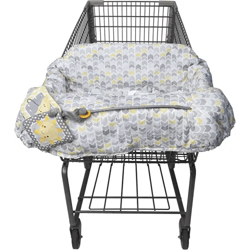Boppy Shopping Cart and High Chair Cover, Sunshine Yellow and Gray Chevron with Changeable SlideLine Sun Book Toy, Plush Comfort with 2-point Safety Belt, Wipeable and Machine Washable, 6-48 Months