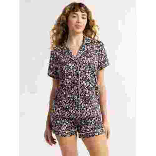 Joyspun Women’s Dreamy Soft Collection Short Sleeve Knit Notch Collar Top and Shorts Pajama Set, 2-Piece, Sizes XS-3X