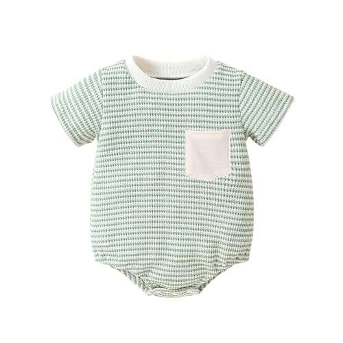 Baby Waffle Romper Short Sleeve Baby Boy Girl Bubble Romper Striped Oversized Bodysuit Infant Baby Summer Clothes