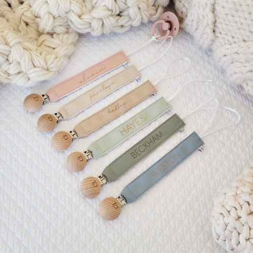 Personalized Leather Pacifier Clip | All Colors