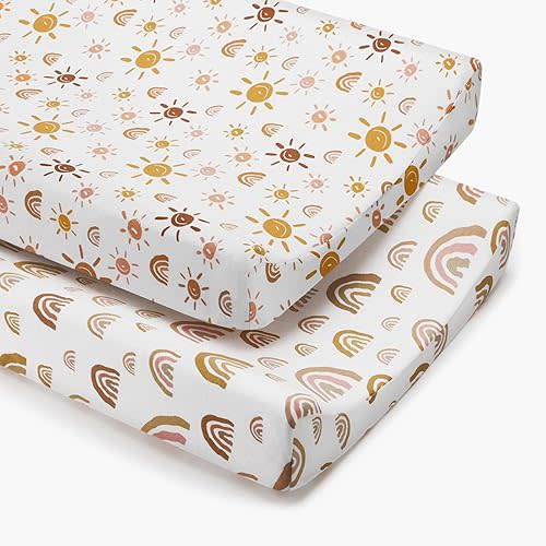 Babebay Changing Pad Cover, Ultra Soft Jersey Knit Cotton Change Table Covers, Baby Diaper Changing Pad Cover Sheets for Girls Boys, 2 Pack(Boho Rainbow)