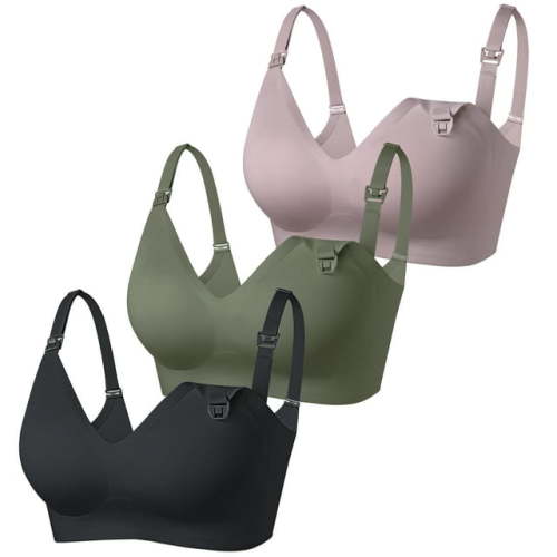 Womens Seamless Nursing Bra Front Buckle Breastfeeding Maternity Bralette Comfortable Rimless Sleeping Bra Pack of 3