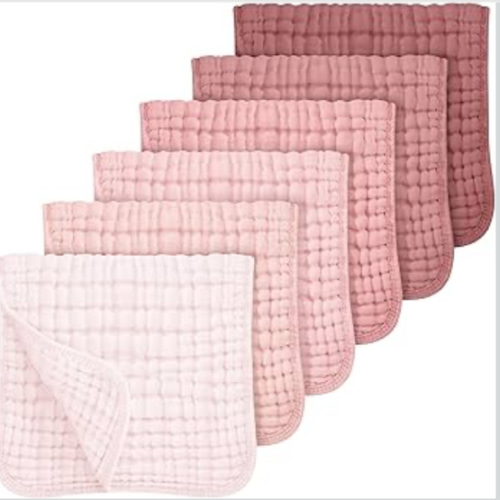 Looxii Muslin Burp Cloths Baby Girl 6 Pack - 20" x 10" - Ultra Soft & Absorbent, 6-Layer 100% Cotton for Spit Up & Drool- Gentle Burping Cloth, Baby Girl Newborn Essentials Shower Gifts, Bean Paste