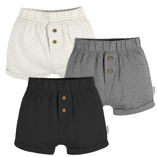 Gerber Baby Neutral Knit Shorts, 3-Pack, Sizes 0/3 Months - 24 Months