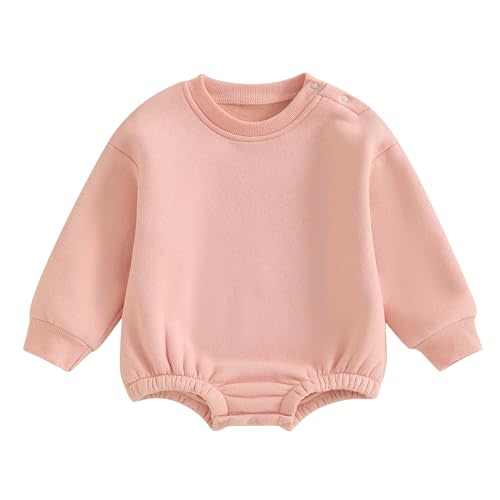 Baby Boy Girl Fleece Sweatshirt Romper Solid Color Long Sleeve Sweater Bubble Onesie Warm Fall Winter Clothes
