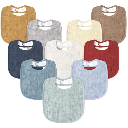 Susurration Muslin Baby Drool Bibs 10Pack Soft Square Adjustable Bandana Bibs for Unisex Newborn Baby Girls&Boys