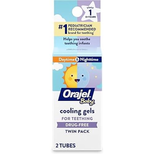 Orajel Baby Daytime & Nighttime Cooling Gels for Teething, Drug - Free, #1 Pediatrician Recommended Brand for Teething*, Two 0.18oz Tubes