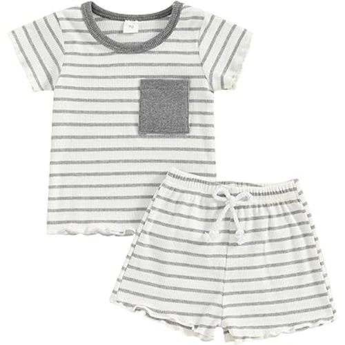 Fernvia Toddler Baby Girl Summer Clothes 3 6 9 12 18 24 Months Cotton Outfits Short Sleeve Contrast T-Shirts Tops Shorts Sets
