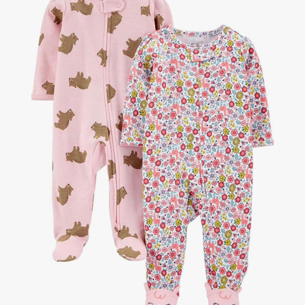 Simple Joys by Carter's Baby Girls' Cotton Footed Sleep and Play, Pack of 2