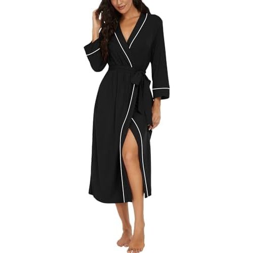 PrinStory Robes for Women 3/4 Sleeve Long Bath Robe XS-4XL