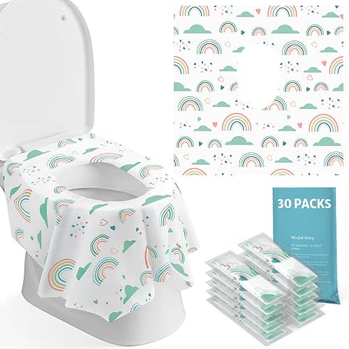 Blissful Diary 30 Pcs Toilet Seat Covers Disposable for Toddlers & Adults, Extra Large Waterproof, Portable Package for Travel, Kids Potty Training