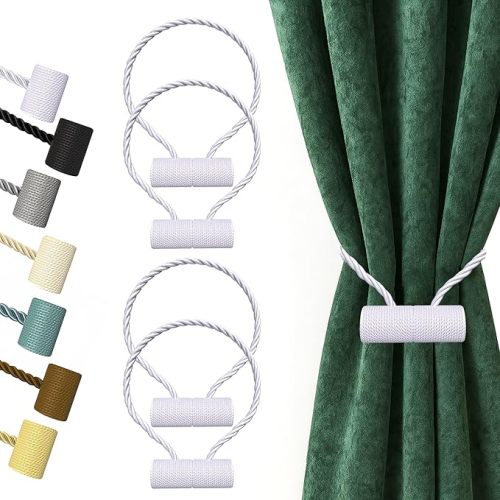 Hion Magnetic Curtain Tiebacks White 2pcs, Curtain Tiebacks Buckles Holdbacks Holders Hooks Clip for Home Bedroom Office Decorative Curtain