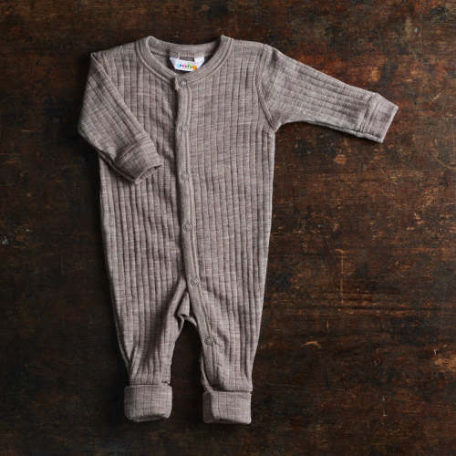Baby & Kids Merino Wool Rib Pyjamas - Sesame 3-6 months
