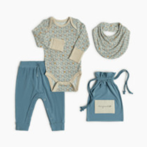 Tiny Kind Bamboo 3-Piece Outfit Set-Long Sleeve Bodysuit, Pants & Bib - Multi Print, Nb