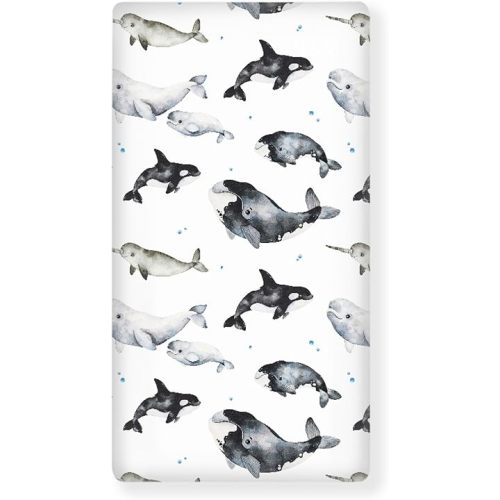 Whales Narwhal Beluga Fitted Crib Sheet Ocean Animals Baby Crib Sheet Fit Standard Crib and Toddler Mattress,Crib Mattress Sheets for Boys Girls 28"x52"