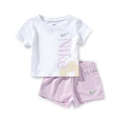 Nike Baby Girls Short-Sleeve Wildflower Knit T-Shirt & Solid Mesh Shorts Set