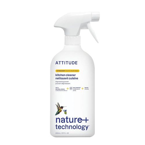 ATTITUDE Kitchen Cleaner Spray, EWG Verified, Powerful Degreaser, Cuts Grease & Grime, Plant-Based & Vegan, Citrus Zest Scent, 27.1 Fl Oz