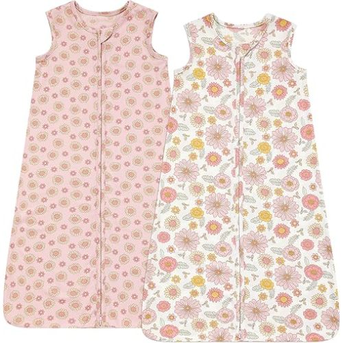 DaysU Baby Sleep Sack 18-24 Months Stretchy, Baby Girl Wearable Blanket 2-Way Zipper TOG 0.5, Breathable Lightweight Baby Sleeping Bag 2 Pack, Toddler Sleep Sacks 2t, Sunflower, X-Large