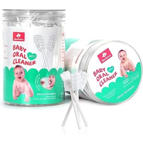 dearlomum Baby Tongue Cleaner, Newborn Toothbrush, 48PCS Disposable Infant Clean Mouth,Gauze Gum Cleaner Baby Oral Cleaning Stick Dental Care for 0-36 Month