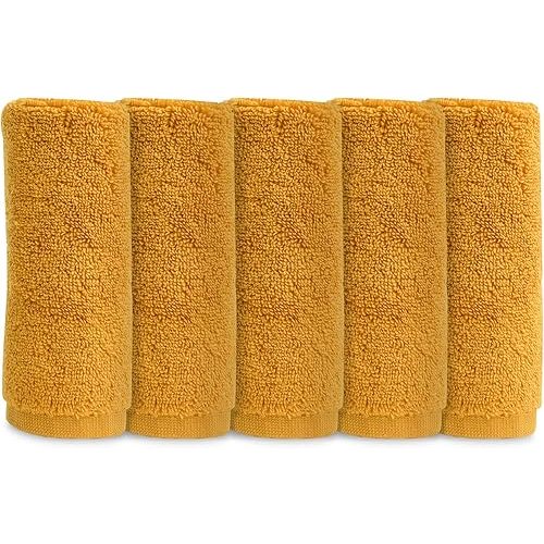 Natemia Organic Baby Washcloths (5 Pack, 10" x 10") - 100% Organic Cotton - CloudTouch Soft Towels for Sensitive Skin - Boys, Girls, Newborn Babies - Bathtime, Registry Must Have (Ochre)