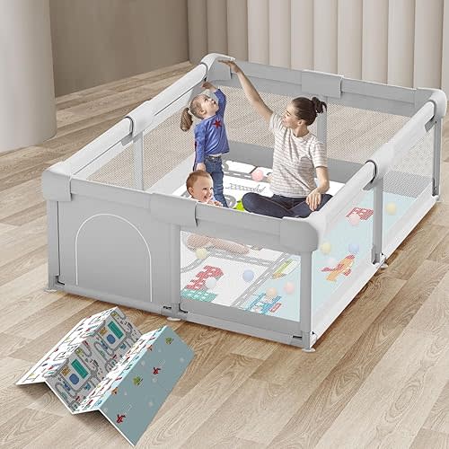 Baby Playpen with Mat, Small Playpen for Babies and Toddlers, 50 x 50 inch Baby Fence Playards