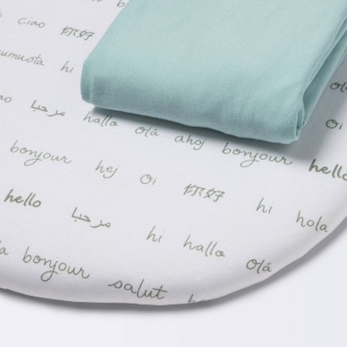 Jersey Bassinet Fitted Sheet Hello and Solid Green - 2pk - Cloud Island™