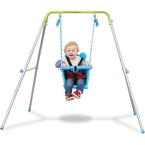 Sportspower My First Toddler Swing - Heavy-Duty Baby Indoor/Outdoor Swing Set with Safety Harness, Blue, 52"L x 55"W x 47"H