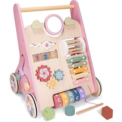 Wooden Baby Walker, Baby Push Walker, Montessori Toddler Walker Toy, Push and Pull Learning Activity Walkers, Baby Walker with Wheels for Boys&Girls 1 Year Old, Baby Walker Push Toy Gifts for Toddler